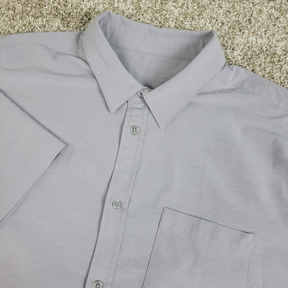 Vuori Mens Large Solid Gray Performance Stretch Button Up Short Sleeve